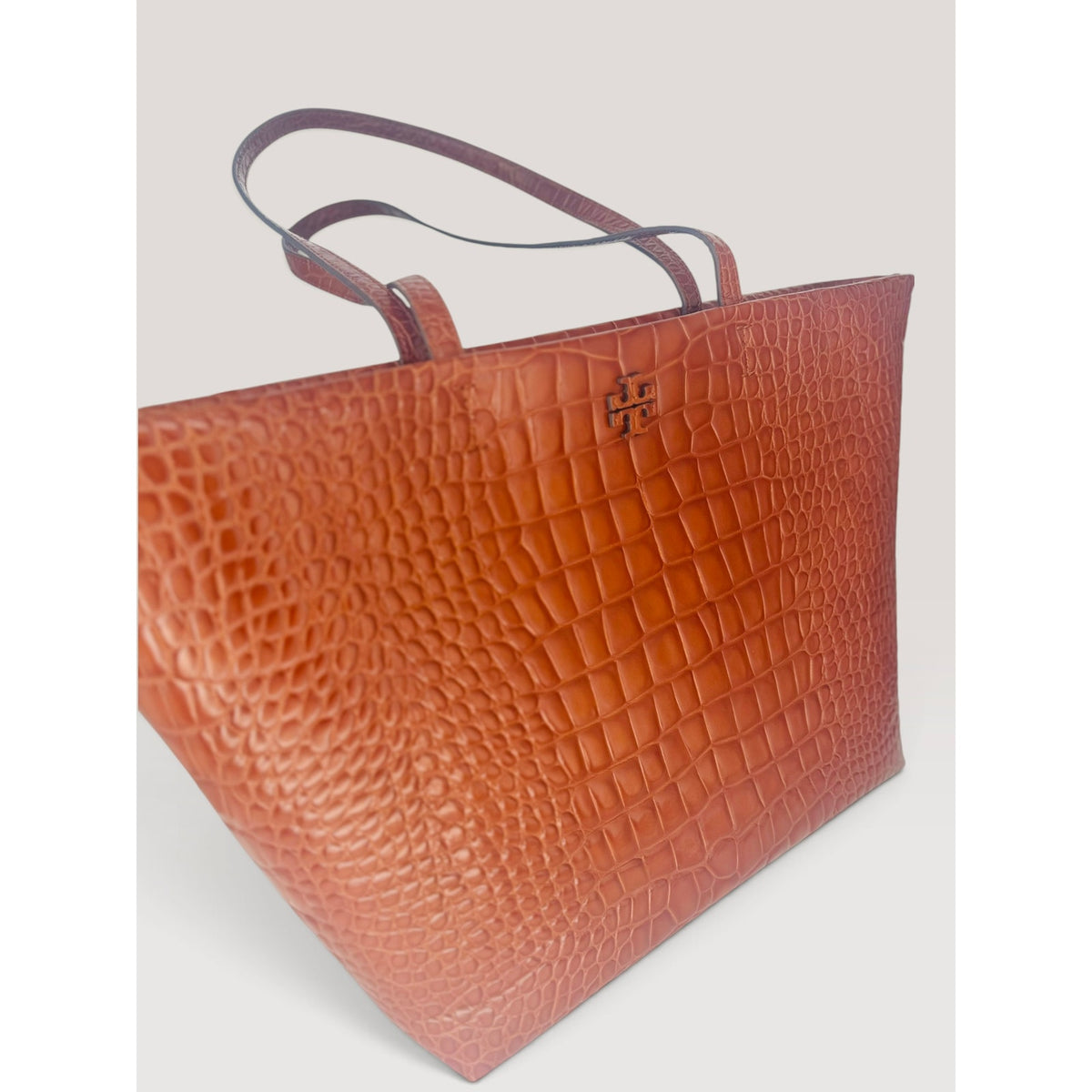 Tory Burch Thea Crocodile Work Tote Amber Brown