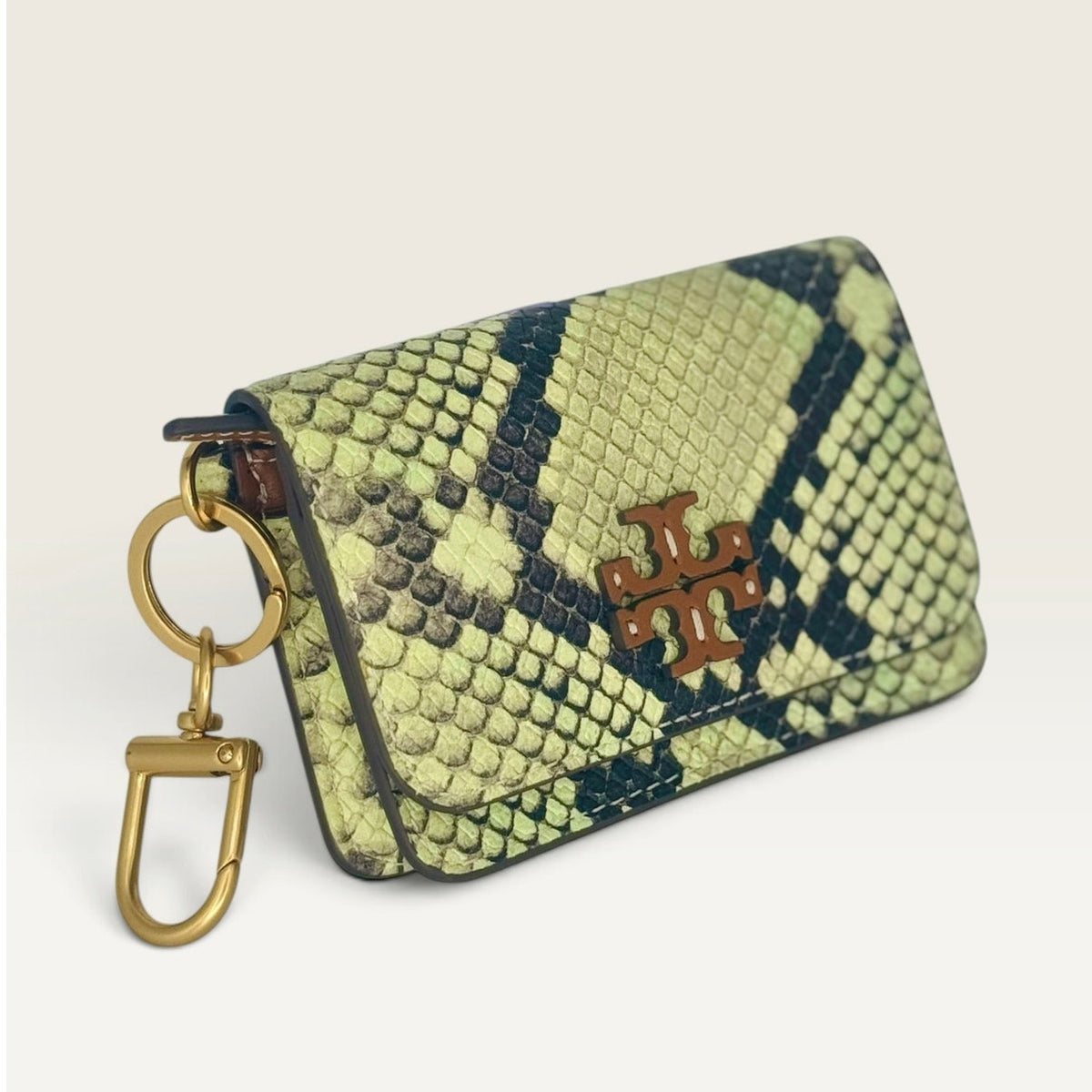 NEW $198 Tory Burch Flap Card Case Wallet Snake Python Animal Exotic Mint Green