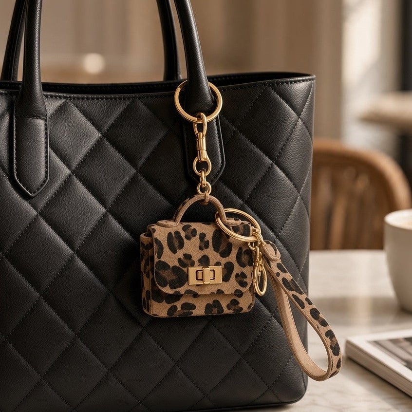 Leopard Print Micro Mini Bag Charm Keychain