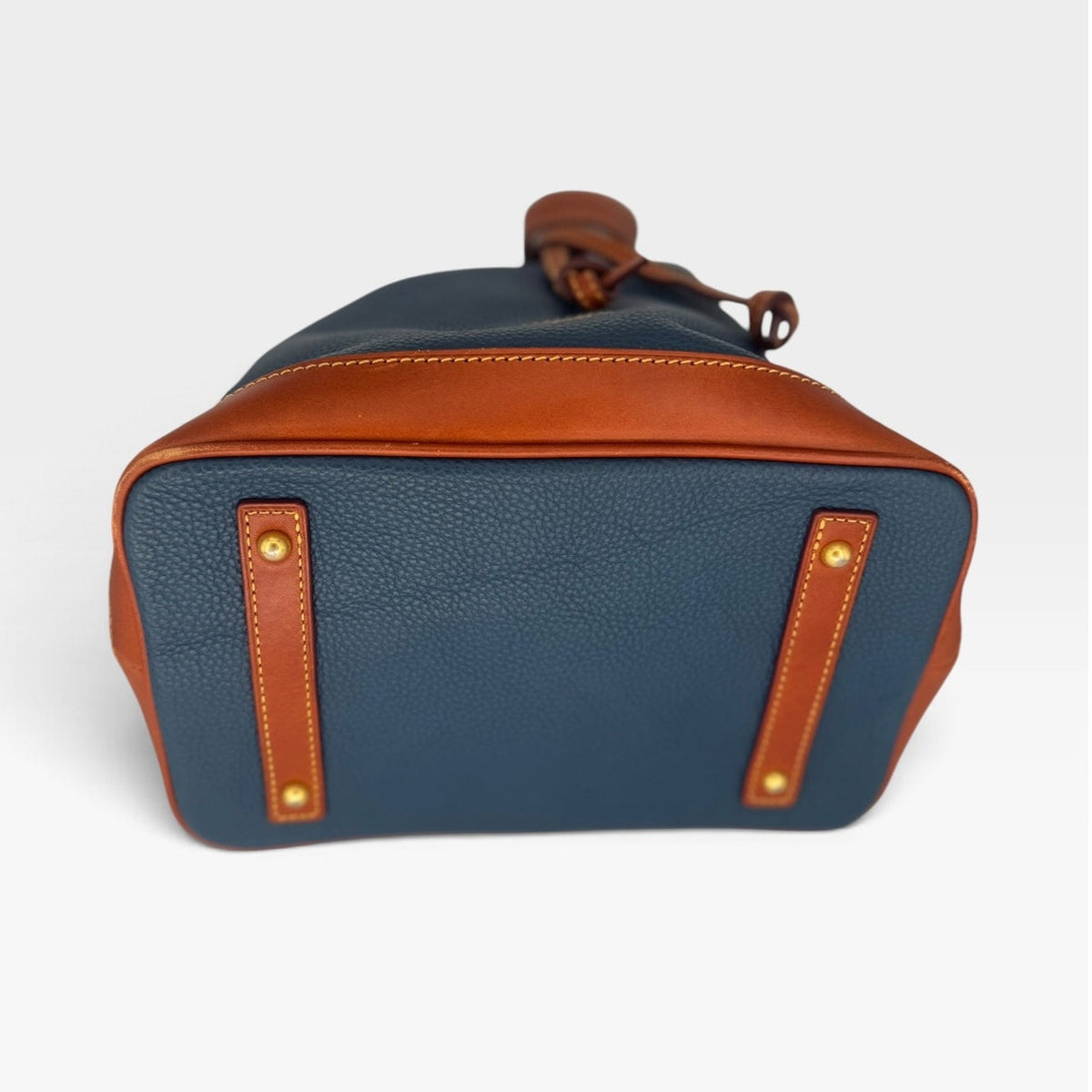 RARE $378 Dooney Bourke Dillen Drawstring Bucket Pebble Grain Blue Denim