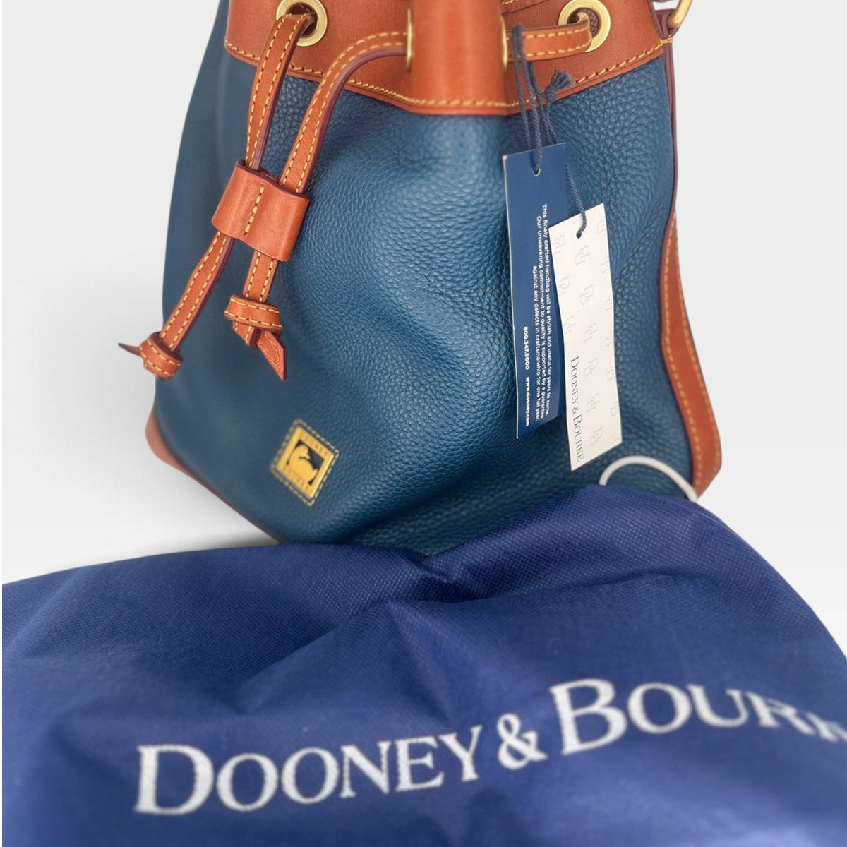 RARE $378 Dooney Bourke Dillen Drawstring Bucket Pebble Grain Blue Denim