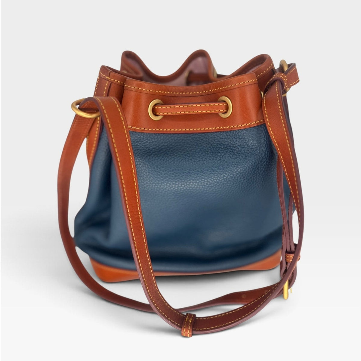 RARE $378 Dooney Bourke Dillen Drawstring Bucket Pebble Grain Blue Denim